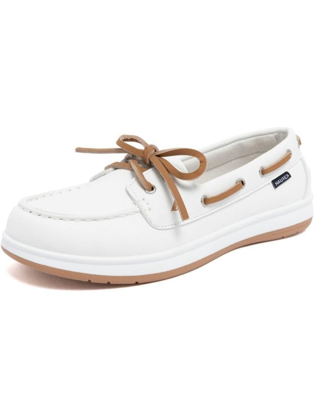 Women's White Faux Leather Moc-Toe Loafers with Cushioned Insole Sneakers